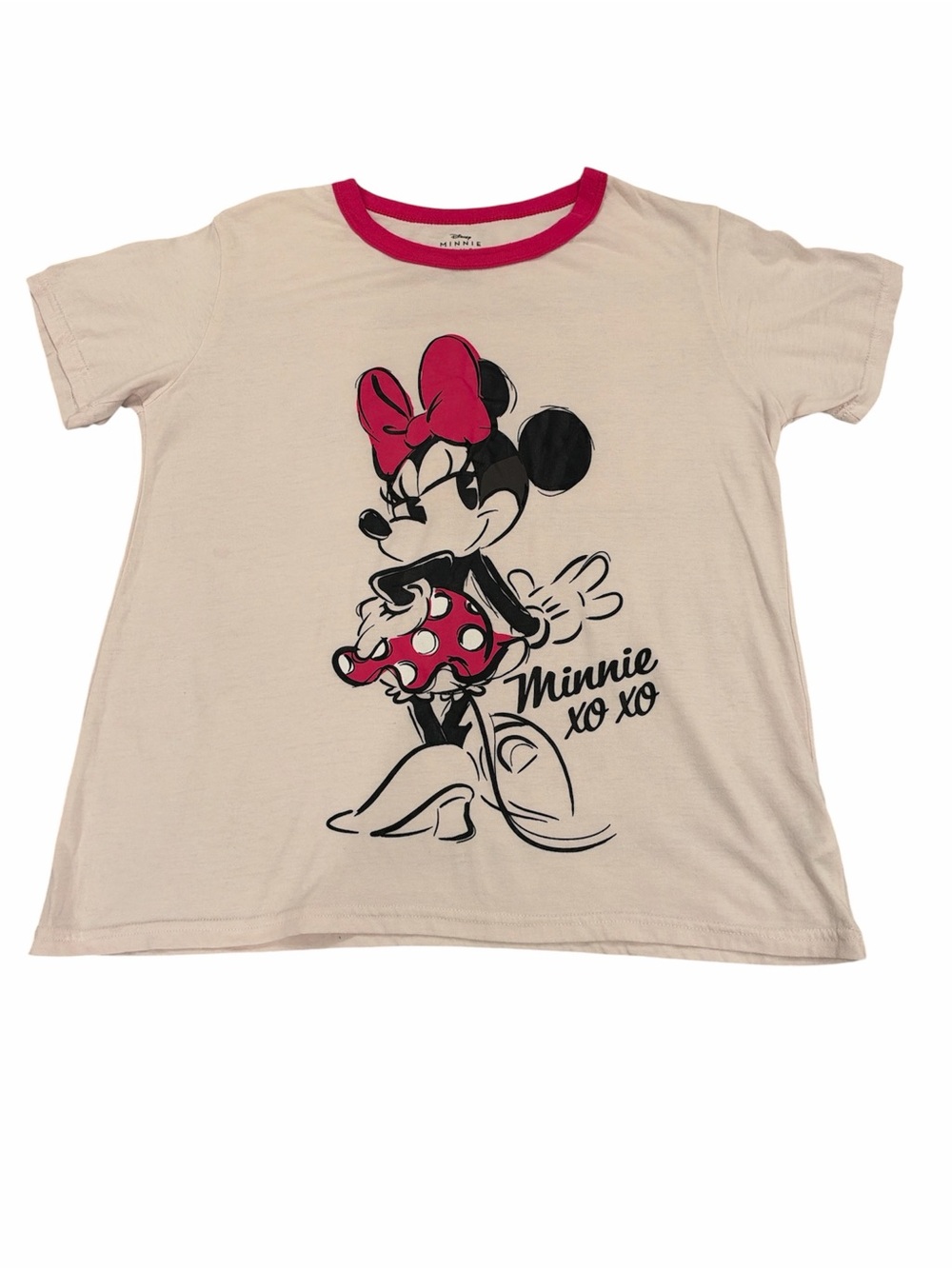 Disney Minnie Mouse Short Sleeve Tee Pale Pink with Hot Pink Trim Size S